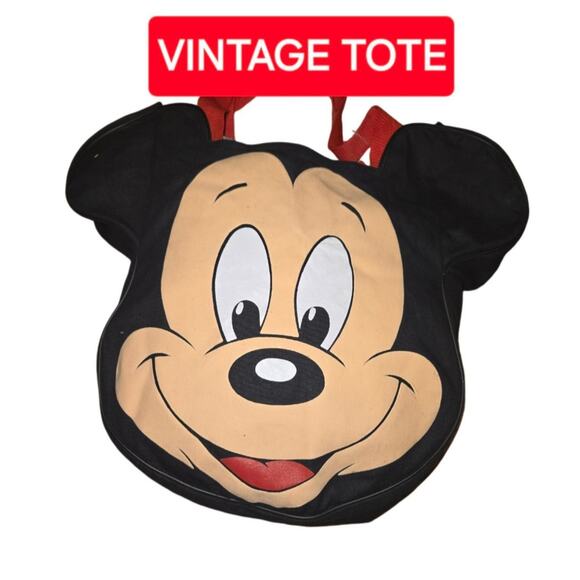 VINTAGE VERSION - Retro MICKEY MOUSE FACE LARGE TOTE DISNEY WORLD - - Picture 1 of 6